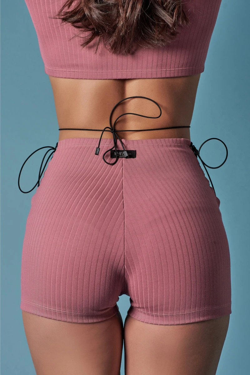 HotCakes Polewear High Waist Lace Up Shorts - Pink Coral 4 HotCakes Polewear High Waist Lace Up Shorts - Pink Coral - Image 2