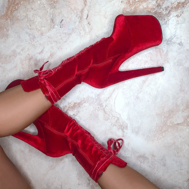 Hella Heels BabyDoll Velvet 8inch Boots - Bad Blood 8 Hella Heels BabyDoll Velvet 8inch Boots - Bad Blood - Image 6