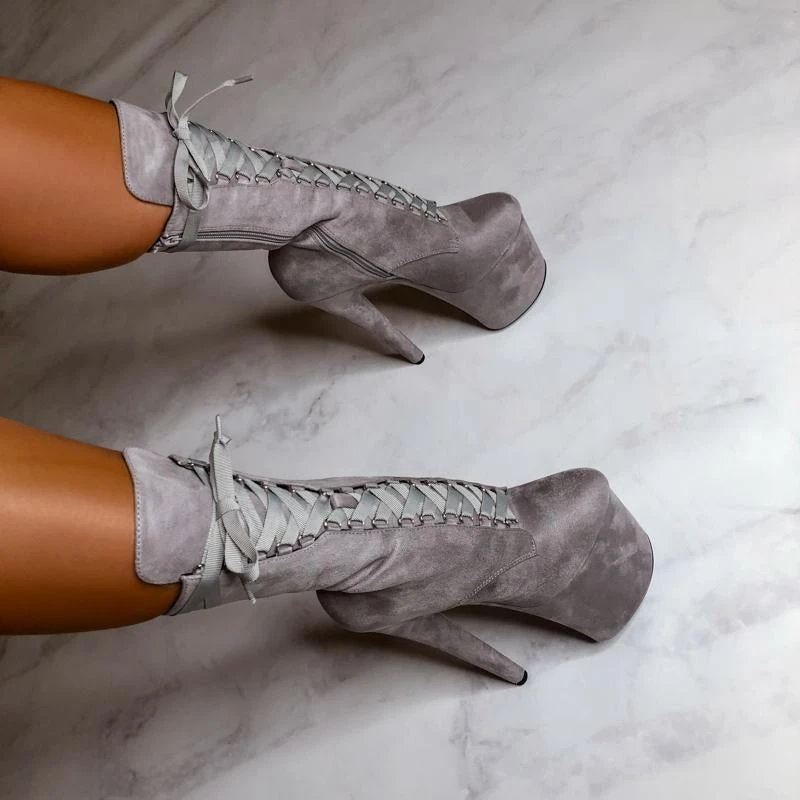 Hella Heels High BabyDoll 8inch Boots - Light Grey 5 Hella Heels High BabyDoll 8inch Boots - Light Grey - Image 3