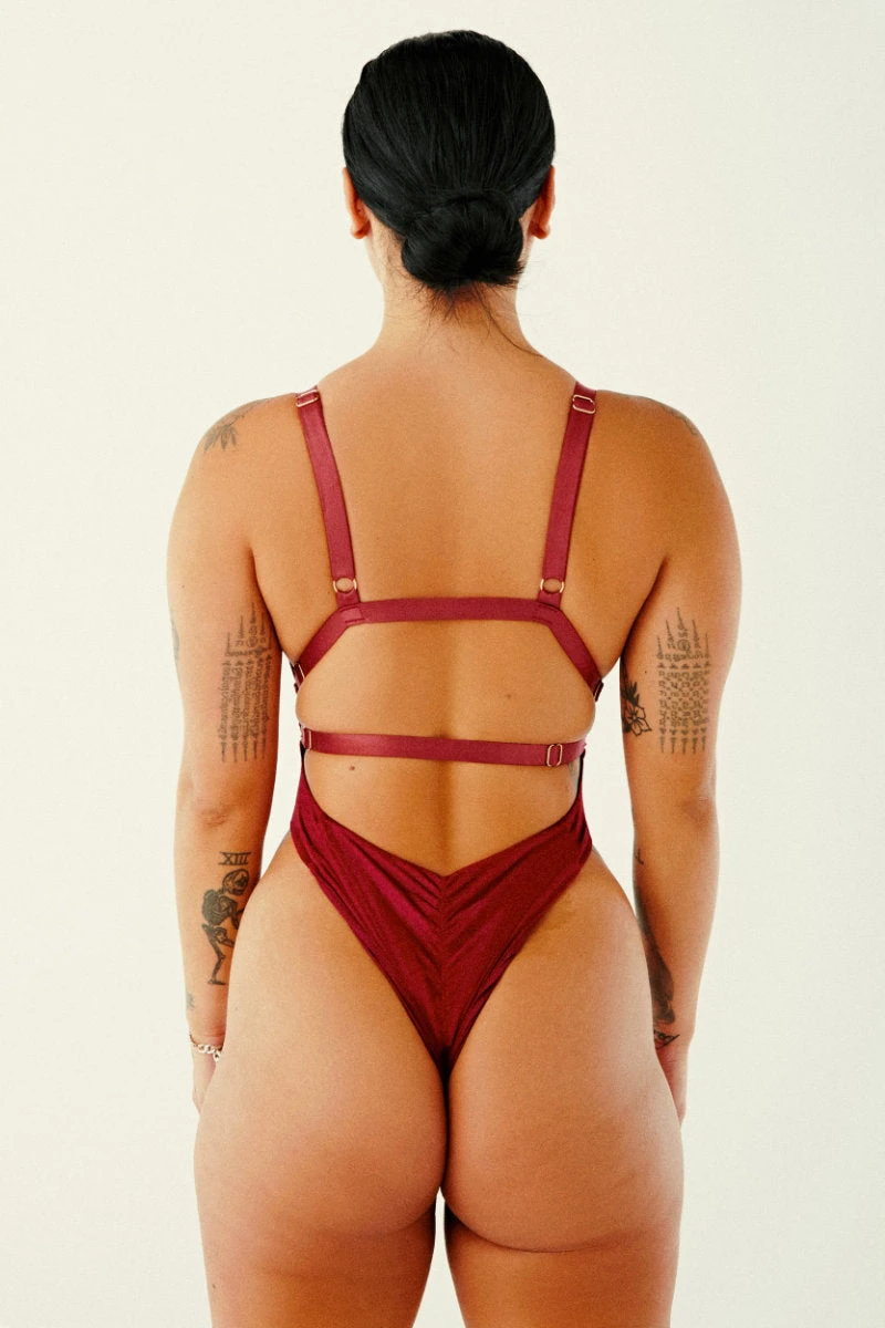 CXIX Aphrodite Bodysuit - Maroon Suede 4 CXIX Aphrodite Bodysuit - Maroon Suede - Image 2