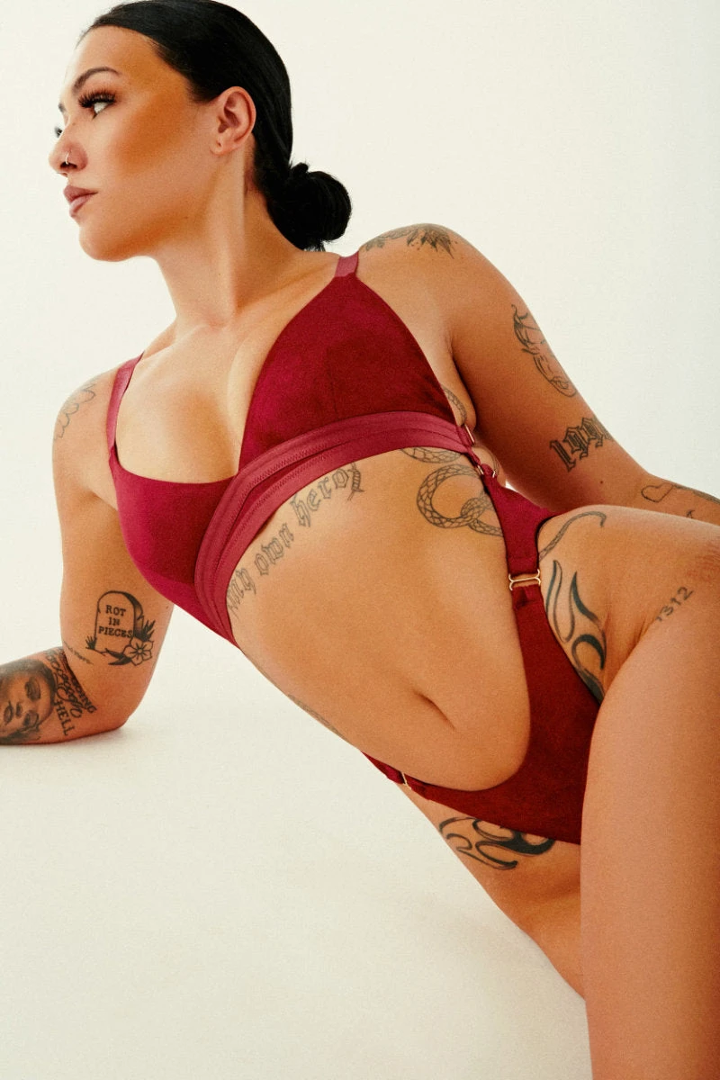 CXIX Aphrodite Bodysuit - Maroon Suede 7 CXIX Aphrodite Bodysuit - Maroon Suede - Image 5