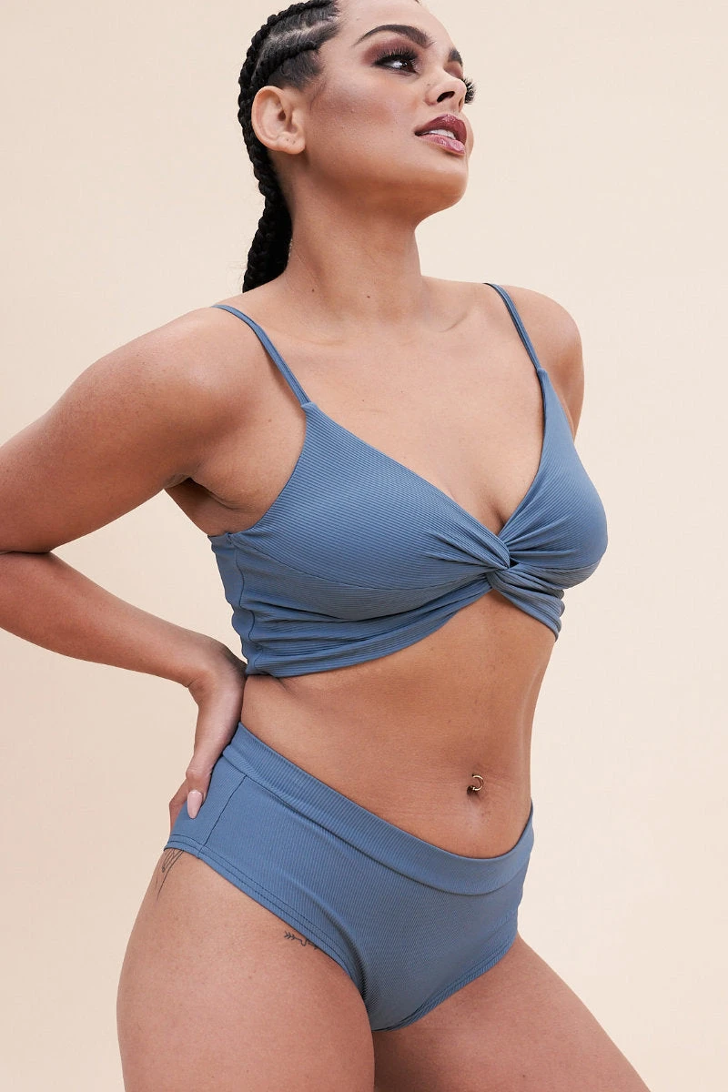 Lunalae Low Waist Shorts - Ribbed Steel Blue 5 Lunalae Low Waist Shorts - Ribbed Steel Blue - Image 3