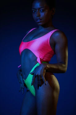 Rolling Malandra Bodysuit - Ribbed Neon Pink/Green -Radd Pole Wear Shop 2RollingNeon54 1
