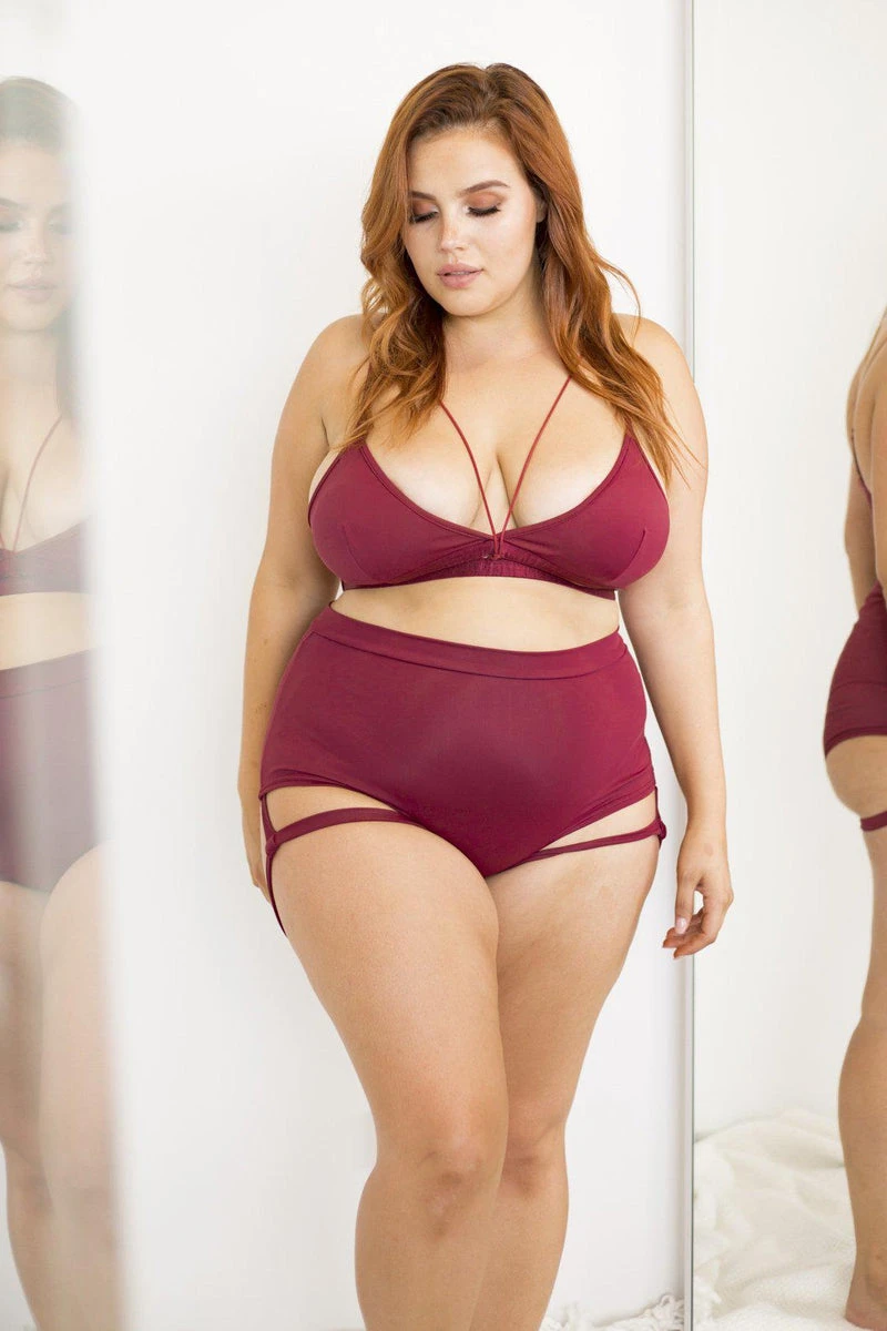 Lunalae Lure You High Waisted Garter Shorts - Wine 7 Lunalae Lure You High Waisted Garter Shorts - Wine - Image 5