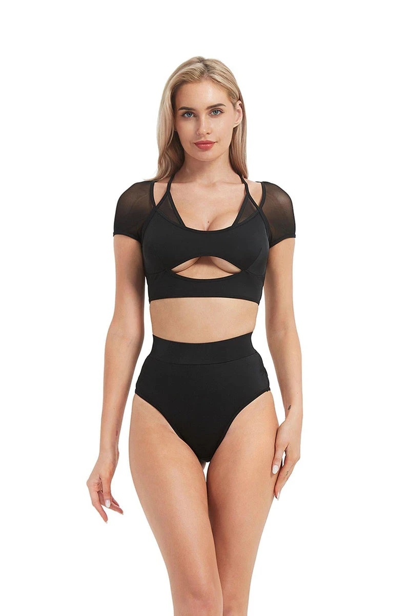 Hamade Activewear Mesh Hollow Front Crop Top - Black 3 Hamade Activewear Mesh Hollow Front Crop Top - Black