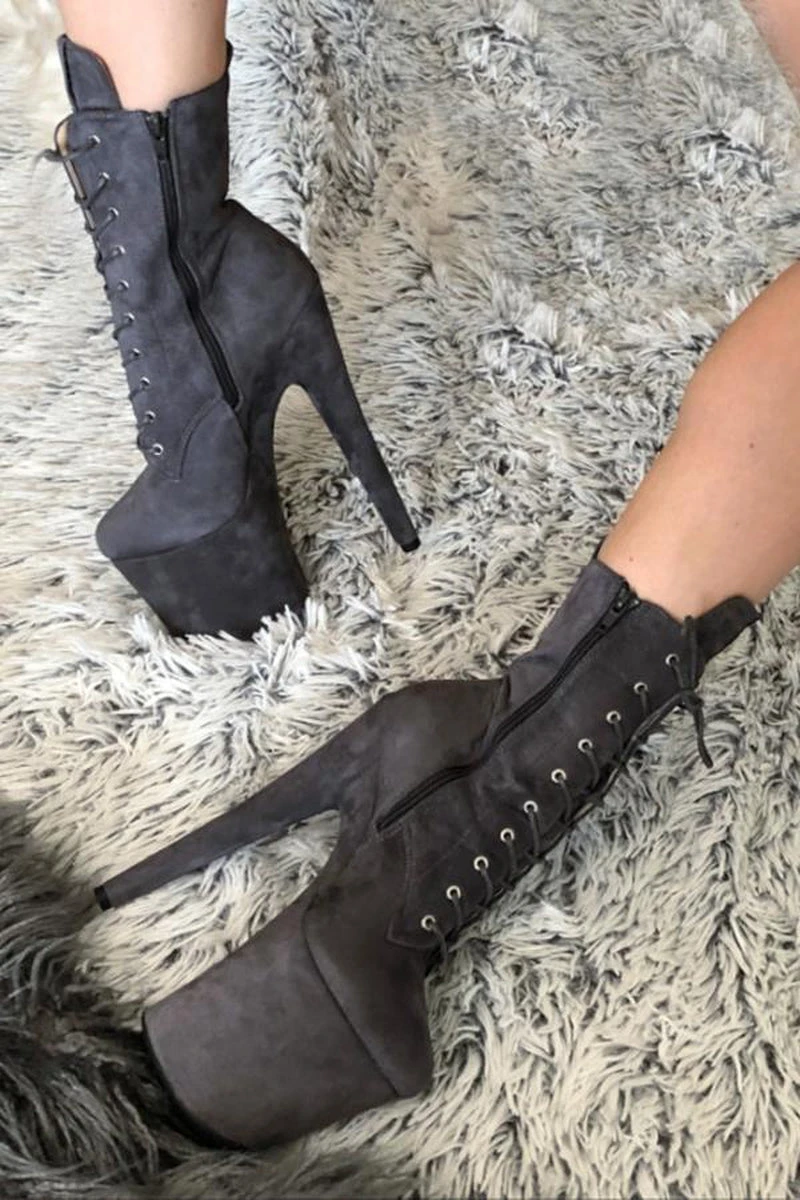 Hella Heels BabyDoll 8inch Boots - Dark Grey 3 Hella Heels BabyDoll 8inch Boots - Dark Grey