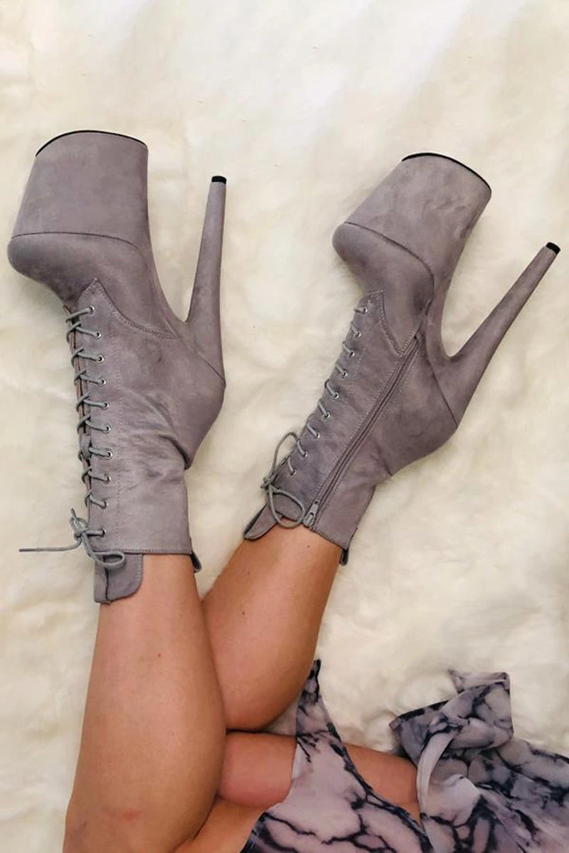 Hella Heels BabyDoll 8inch Boots - Light Grey 4 Hella Heels BabyDoll 8inch Boots - Light Grey - Image 2