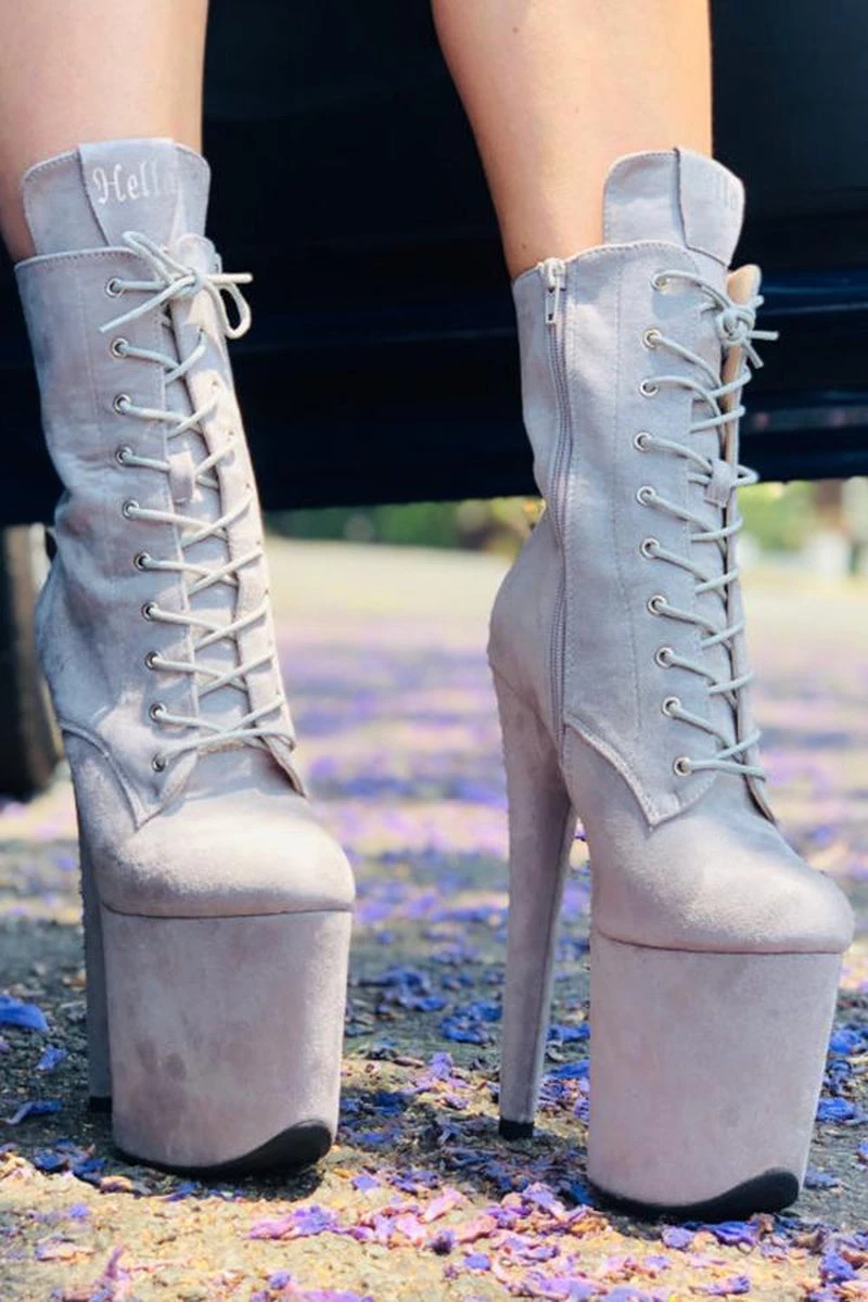 Hella Heels BabyDoll 8inch Boots - Light Grey 3 Hella Heels BabyDoll 8inch Boots - Light Grey