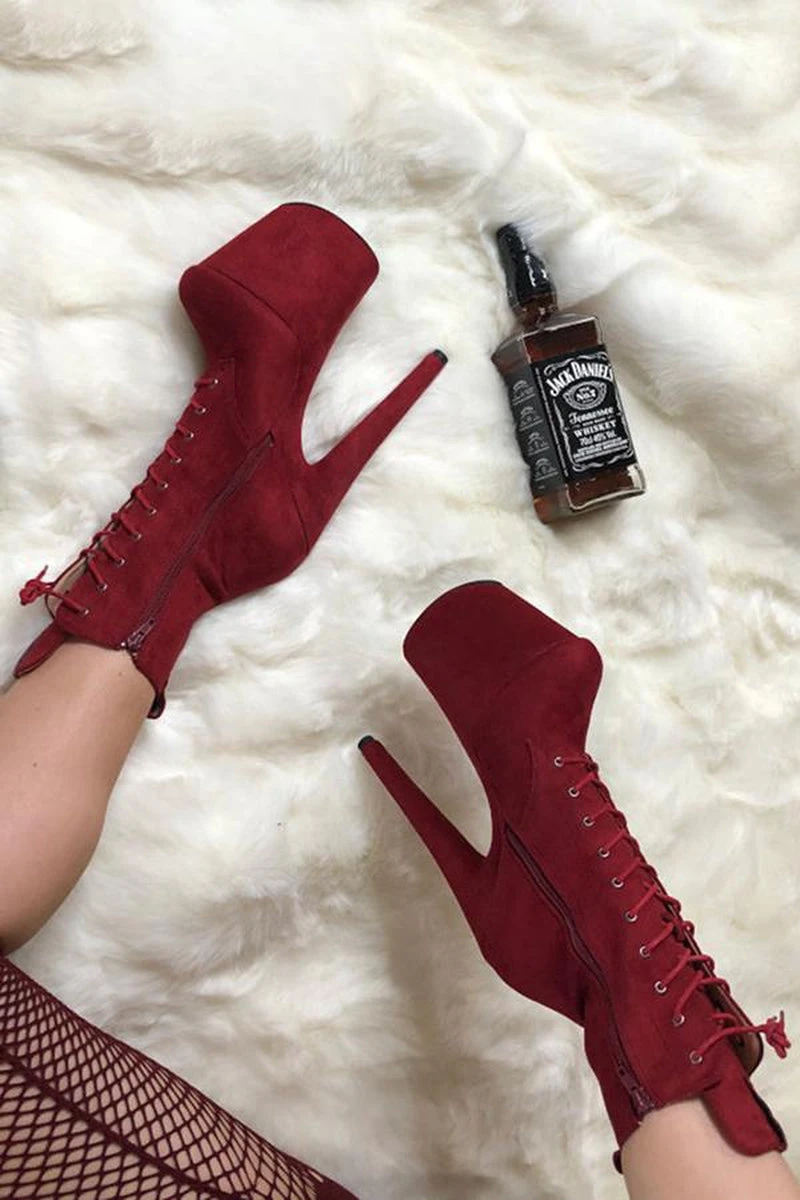 Hella Heels BabyDoll 8inch Boots - Dark Red 7 Hella Heels BabyDoll 8inch Boots - Dark Red - Image 5