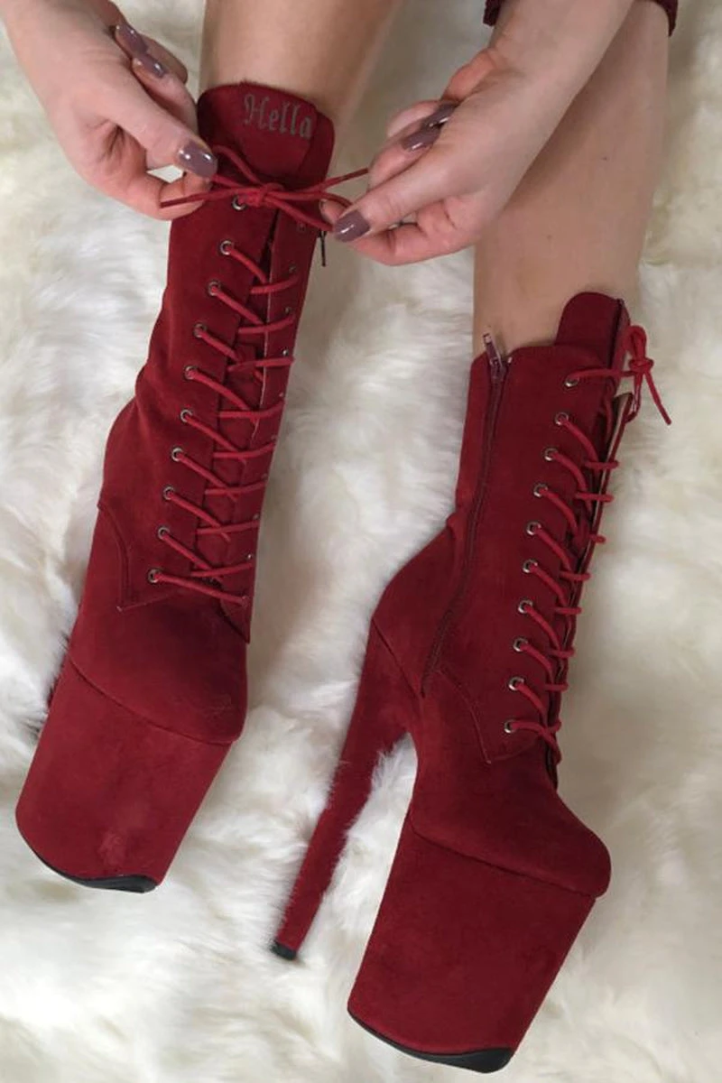 Hella Heels BabyDoll 8inch Boots - Dark Red 4 Hella Heels BabyDoll 8inch Boots - Dark Red - Image 2