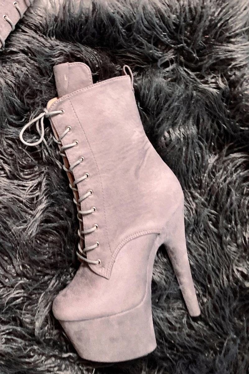 Hella Heels BabyDoll 7inch Boots - Light Grey 4 Hella Heels BabyDoll 7inch Boots - Light Grey - Image 2