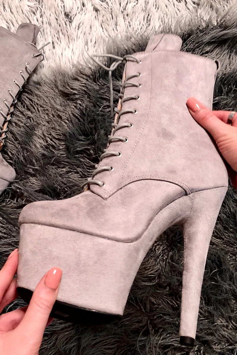 Hella Heels BabyDoll 7inch Boots - Light Grey 3 Hella Heels BabyDoll 7inch Boots - Light Grey