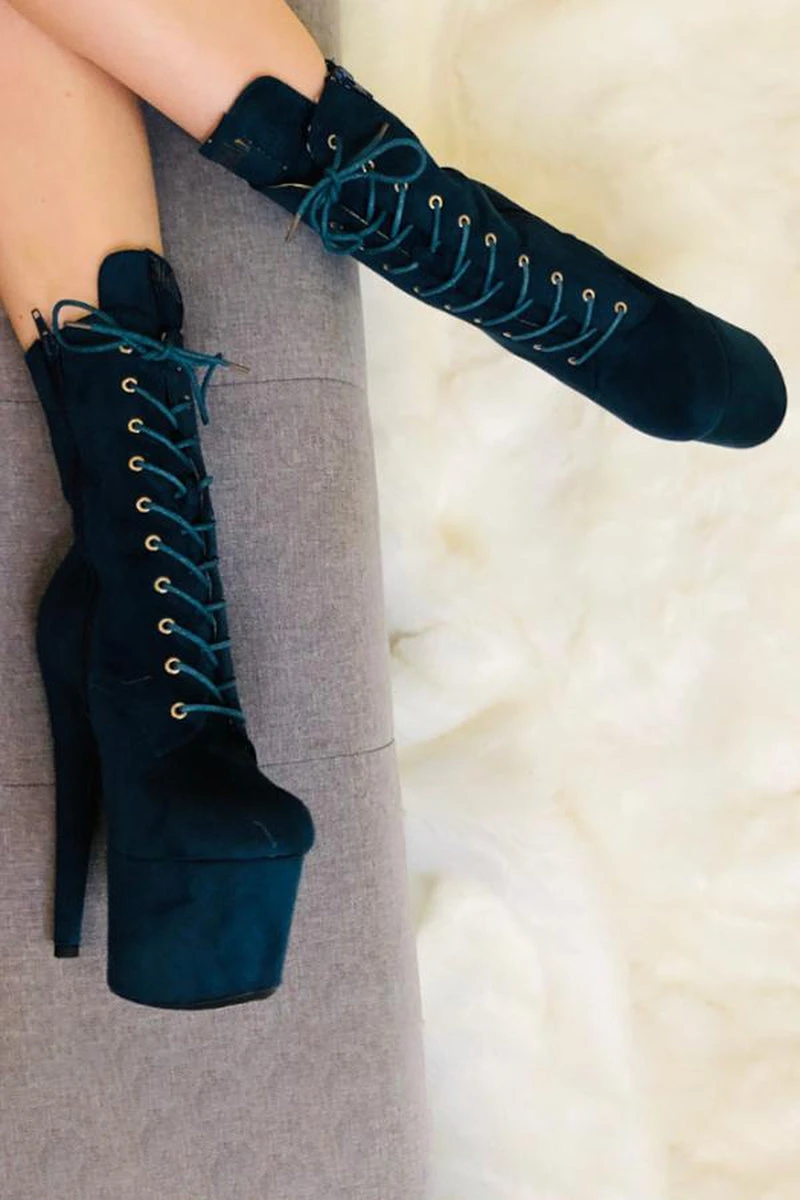 Hella Heels BabyDoll 7inch Boots - Teal 4 Hella Heels BabyDoll 7inch Boots - Teal - Image 2