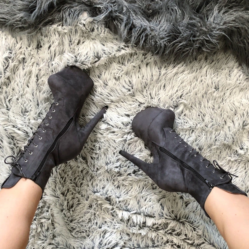 Hella Heels BabyDoll 7inch Boots - Dark Grey 7 Hella Heels BabyDoll 7inch Boots - Dark Grey - Image 5