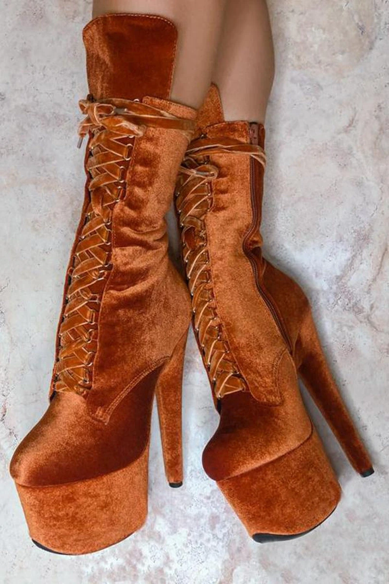 Hella Heels BabyDoll Velvet 7inch Boots - Brandy 3 Hella Heels BabyDoll Velvet 7inch Boots - Brandy