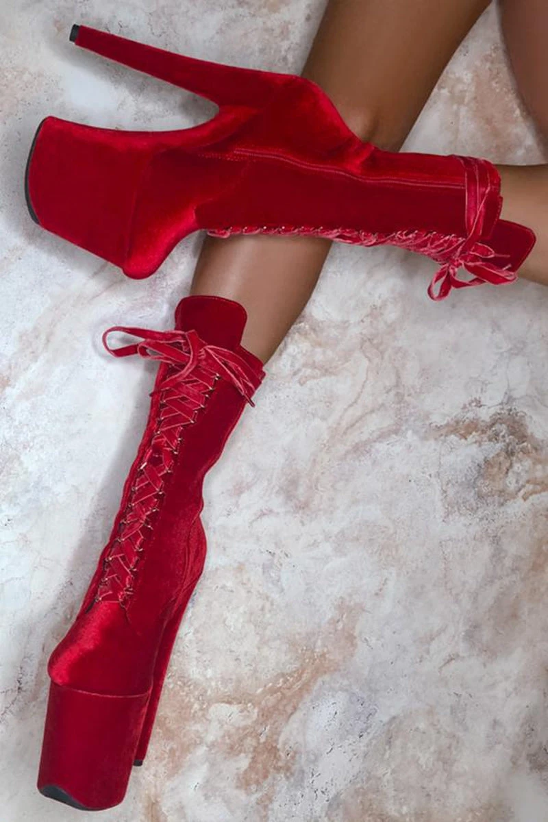 Hella Heels BabyDoll Velvet 8inch Boots - Bad Blood 4 Hella Heels BabyDoll Velvet 8inch Boots - Bad Blood - Image 2
