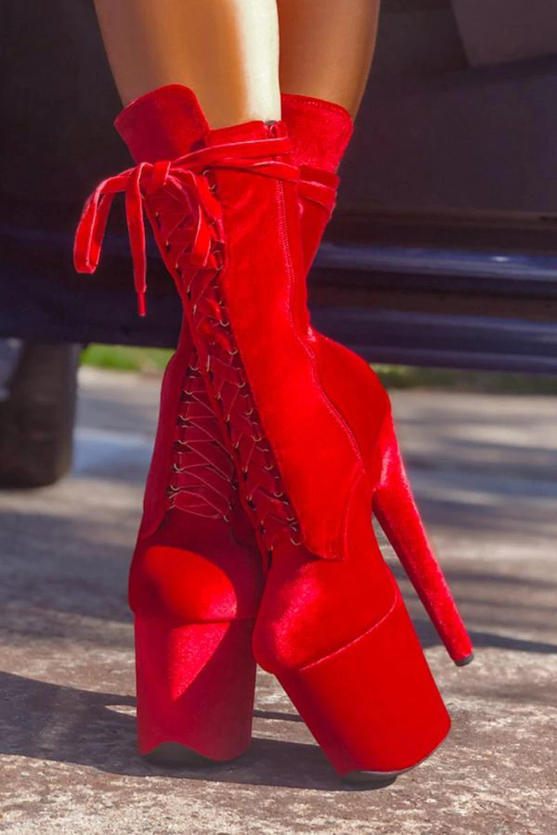 Hella Heels BabyDoll Velvet 8inch Boots - Bad Blood 6 Hella Heels BabyDoll Velvet 8inch Boots - Bad Blood - Image 4