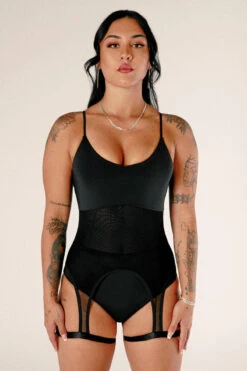 CXIX Baddies Garter Bodysuit - Onyx 12 CXIX Baddies Garter Bodysuit - Onyx -Radd Pole Wear Shop BaddiesGarterBodysuitBlackFront2