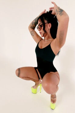 CXIX Baddies Garter Bodysuit - Onyx 14 CXIX Baddies Garter Bodysuit - Onyx -Radd Pole Wear Shop BaddiesGarterBodysuitBlackWideAngle3