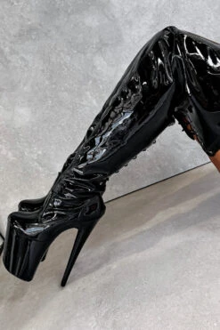 Hella Heels LipKit Thicc Thigh High Back Lace 8inch Boots - Black Beatle 10 Hella Heels LipKit Thicc Thigh High Back Lace 8inch Boots - Black Beatle -Radd Pole Wear Shop BlackBeatleThiccThighHigh 8INCH2
