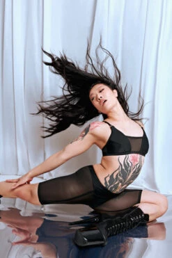 CXIX Silhouette Biker Shorts - Black With Black Mesh 14 CXIX Silhouette Biker Shorts - Black With Black Mesh -Radd Pole Wear Shop Black CXIX Silhouette Mesh bralette biker shorts dancewear polewear