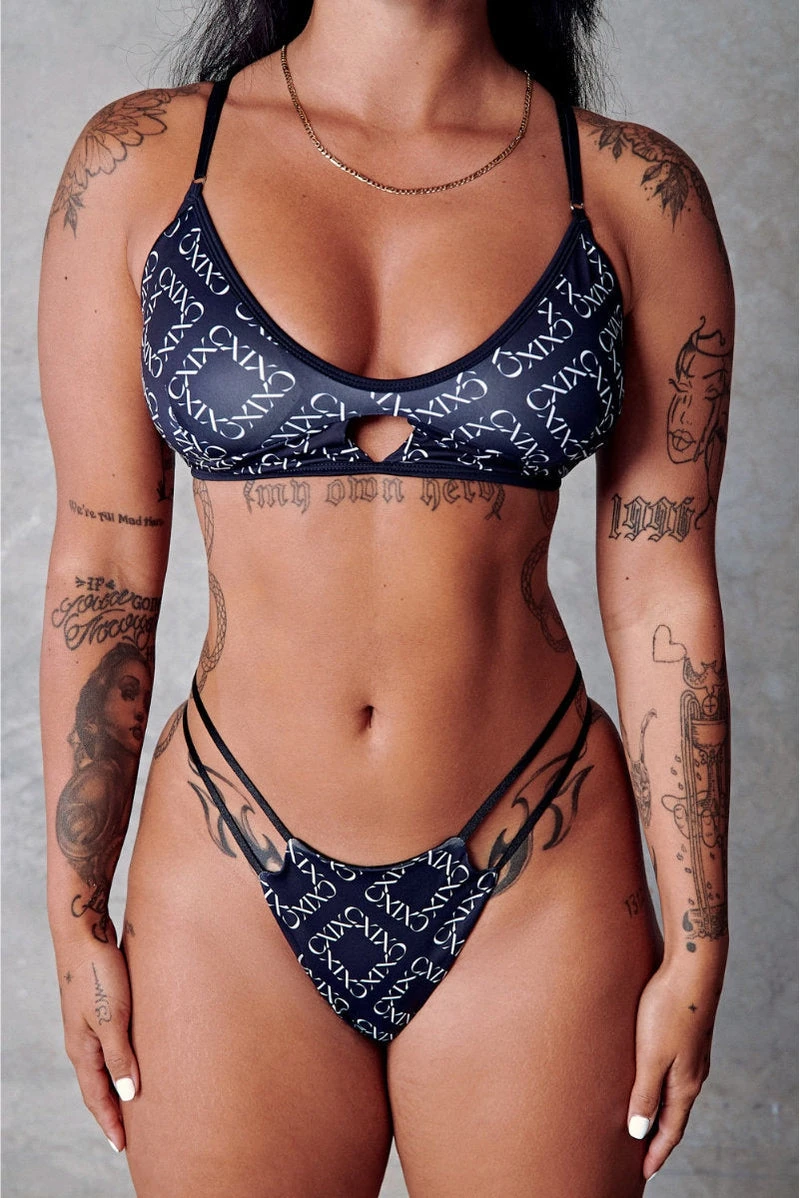 CXIX 119 High-Rise Thong Bottoms - Black Print 3 CXIX 119 High-Rise Thong Bottoms - Black Print