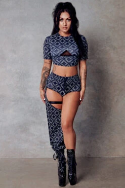 CXIX 119 Chaps - Black Print 21 CXIX 119 Chaps - Black Print -Radd Pole Wear Shop Black monogram cropped tee fahsion CXIX 119