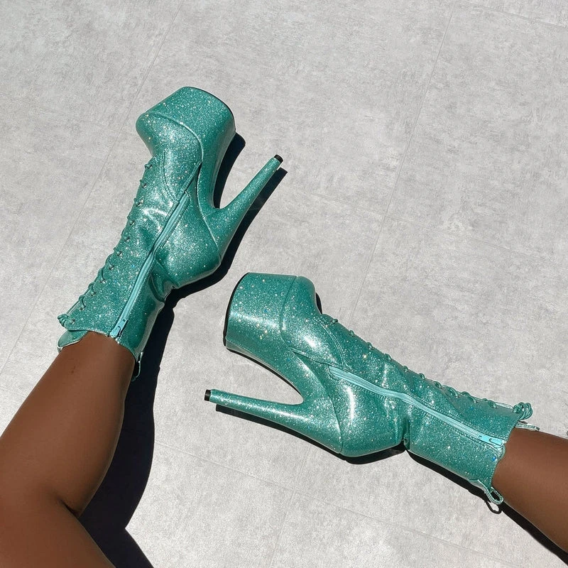 Hella Heels The Glitterati 7inch Boots - Baby Blues 6 Hella Heels The Glitterati 7inch Boots - Baby Blues - Image 4