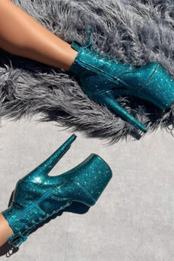 Hella Heels The Glitterati 8inch Ankle Boots - Ocean Eyes -Radd Pole Wear Shop Blueoceaneyesglitter8inchpoledanceankleboot 1