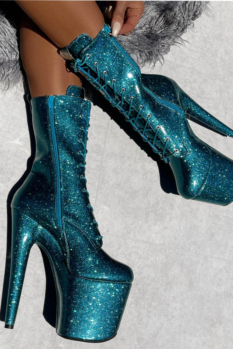 Hella Heels The Glitterati 8inch Boots - Ocean Eyes 3 Hella Heels The Glitterati 8inch Boots - Ocean Eyes