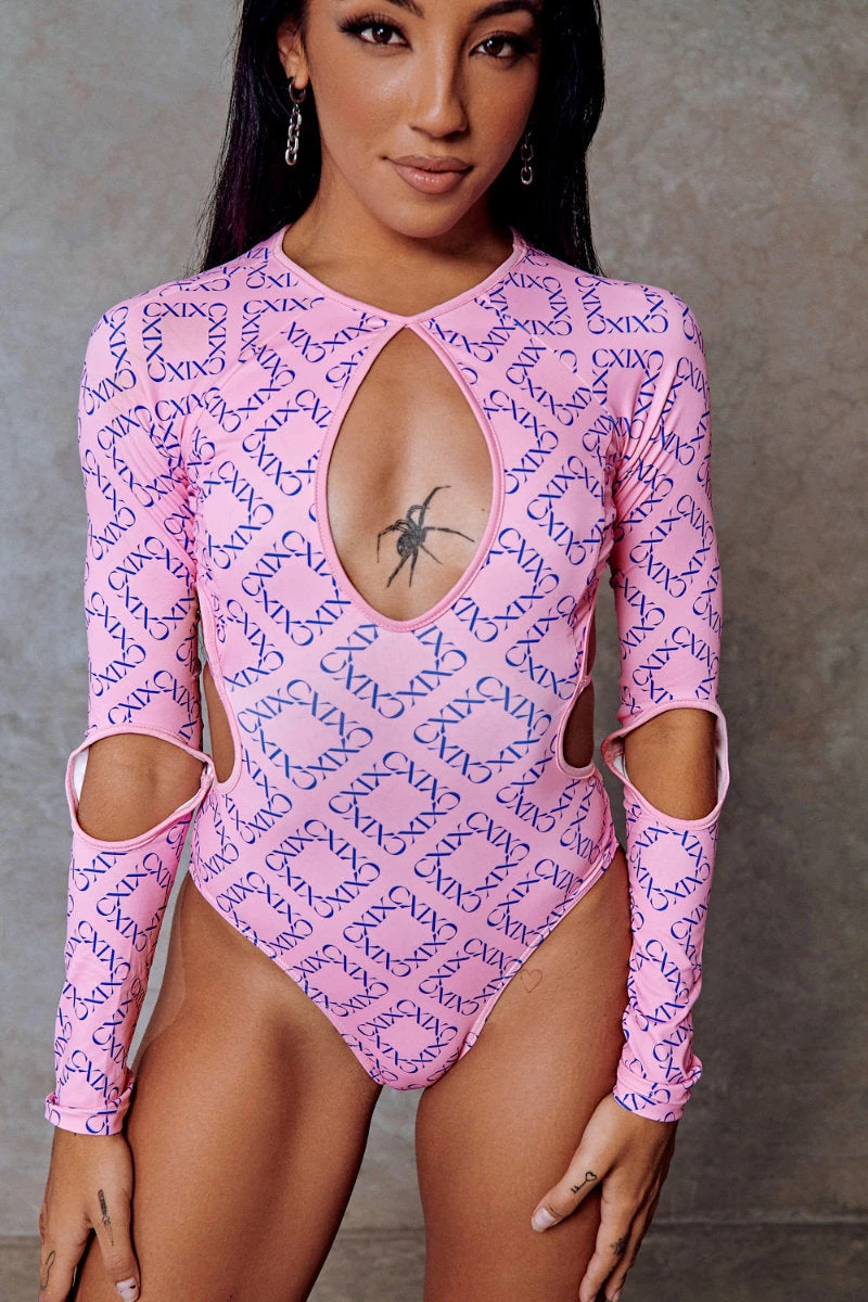 CXIX 119 Plunge Bodysuit - Pink Print 7 CXIX 119 Plunge Bodysuit - Pink Print - Image 5
