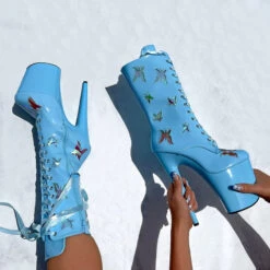 Hella Heels Butterfly 8inch Boots - Baby Blue 12 Hella Heels Butterfly 8inch Boots - Baby Blue -Radd Pole Wear Shop ButterflyBoot Blue 8INCH1