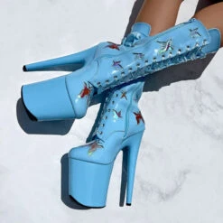 Hella Heels Butterfly 8inch Boots - Baby Blue 11 Hella Heels Butterfly 8inch Boots - Baby Blue -Radd Pole Wear Shop ButterflyBoot Blue 8INCH2