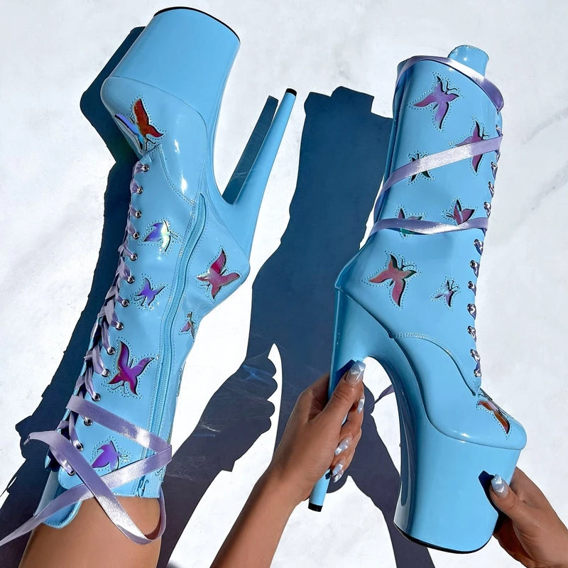Hella Heels Butterfly 8inch Boots - Baby Blue 5 Hella Heels Butterfly 8inch Boots - Baby Blue - Image 3