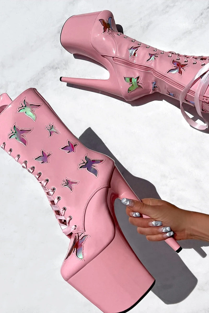 Hella Heels Butterfly Boots - 8inch - Pink 3 Hella Heels Butterfly Boots - 8inch - Pink