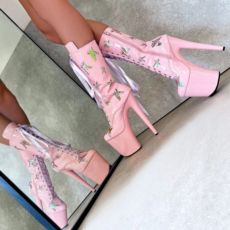 Hella Heels Butterfly Boots - 8inch - Pink 6 Hella Heels Butterfly Boots - 8inch - Pink - Image 4