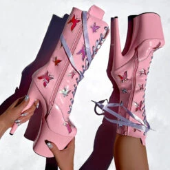 Hella Heels Butterfly Boots - 8inch - Pink 14 Hella Heels Butterfly Boots - 8inch - Pink -Radd Pole Wear Shop ButterflyBoot Pink 8INCH9