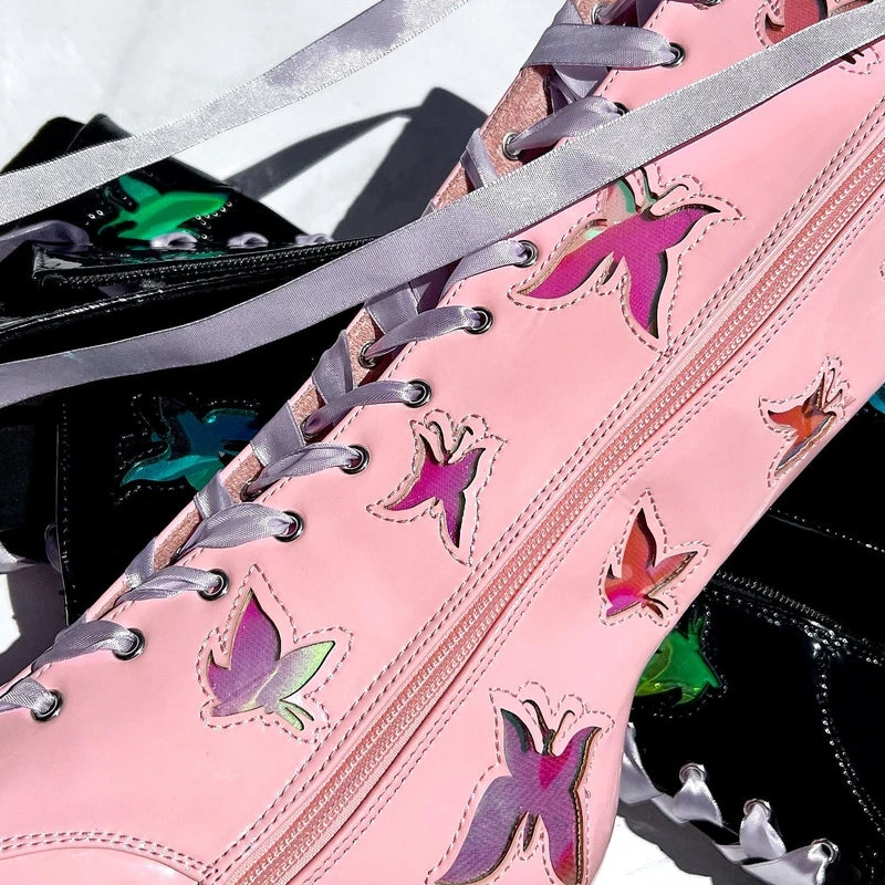 Hella Heels Butterfly Boots - 8inch - Pink 8 Hella Heels Butterfly Boots - 8inch - Pink - Image 6