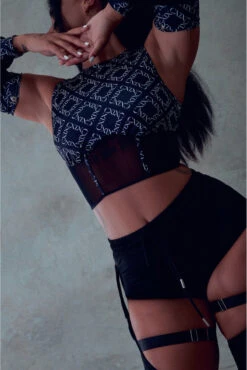 CXIX 119 Corset Top With Sleeves - Black Print 12 CXIX 119 Corset Top With Sleeves - Black Print -Radd Pole Wear Shop CXIX 119 Polewear black dancewear Corset top 1