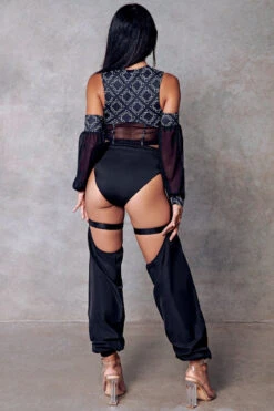 CXIX 119 Corset Top With Sleeves - Black Print 13 CXIX 119 Corset Top With Sleeves - Black Print -Radd Pole Wear Shop CXIX 119 black chaps poledance fashion 1