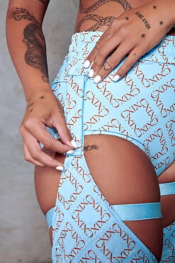 CXIX 119 Chaps - Blue Print 14 CXIX 119 Chaps - Blue Print -Radd Pole Wear Shop Chaps polewear blue fashion dance CXIX 119 monogram