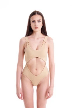 Hamade Activewear Cut Out Bodysuit - Beige -Radd Pole Wear Shop Cutoutbodysuit Beige1 1