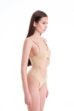 Hamade Activewear Cut Out Bodysuit - Beige -Radd Pole Wear Shop Cutoutbodysuit Beige2 1