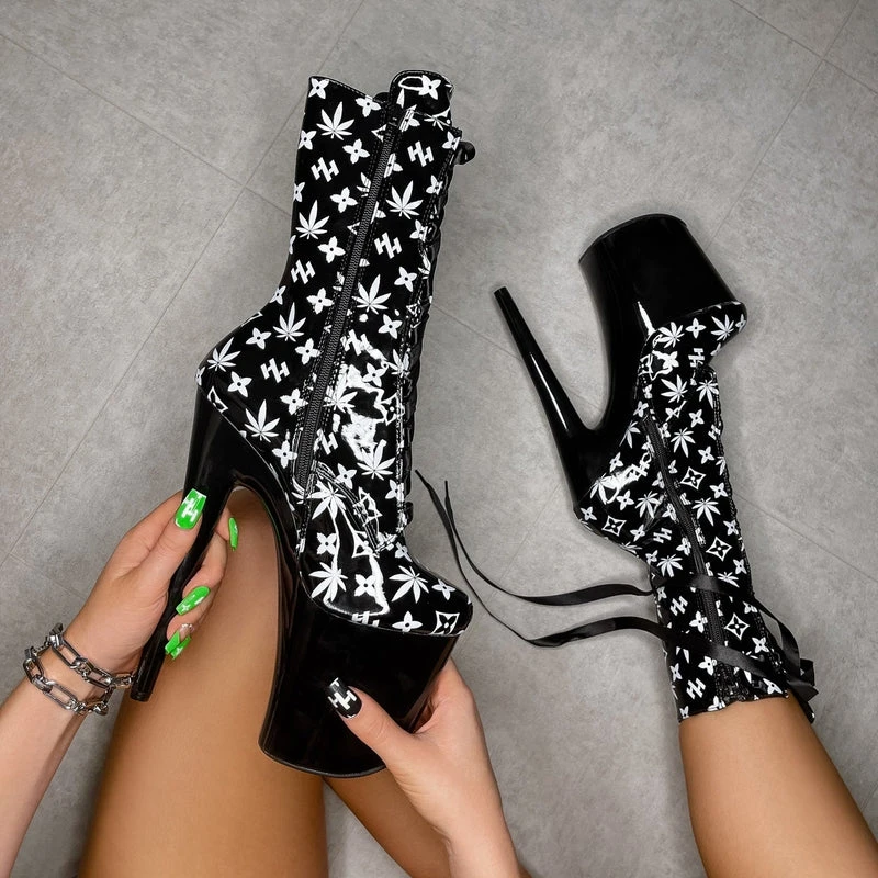 Hella Heels Branded 8inch Boots - Black/Black 7 Hella Heels Branded 8inch Boots - Black/Black - Image 5