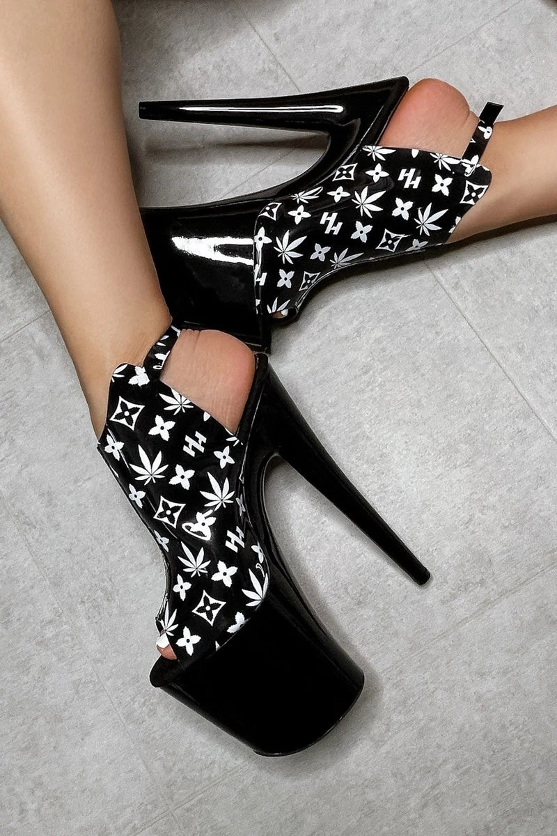 Hella Heels Branded Shield 8inch Stilettos - Black/Black 4 Hella Heels Branded Shield 8inch Stilettos - Black/Black - Image 2