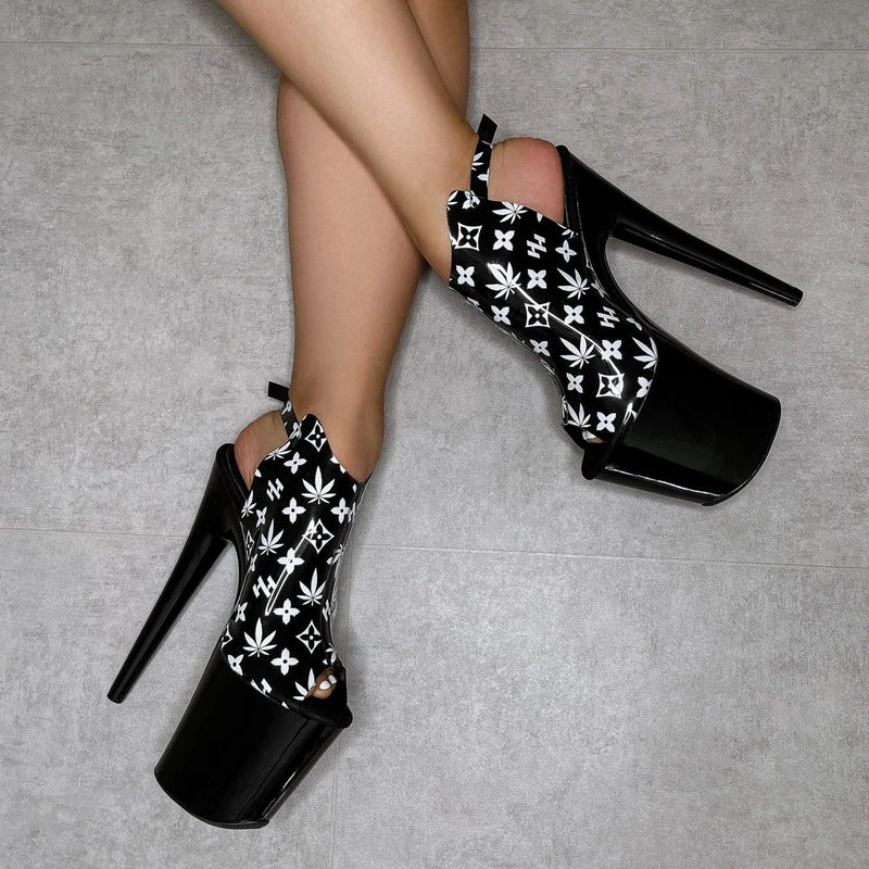 Hella Heels Branded Shield 8inch Stilettos - Black/Black 9 Hella Heels Branded Shield 8inch Stilettos - Black/Black - Image 7