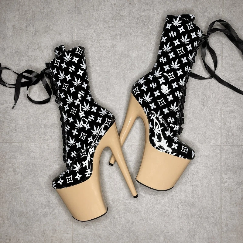 Hella Heels Branded 8inch Boots - Black/Sand 7 Hella Heels Branded 8inch Boots - Black/Sand - Image 5