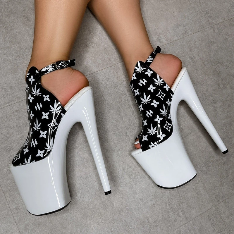 Hella Heels Branded Shield 8inch Stilettos - Black/White 7 Hella Heels Branded Shield 8inch Stilettos - Black/White - Image 5