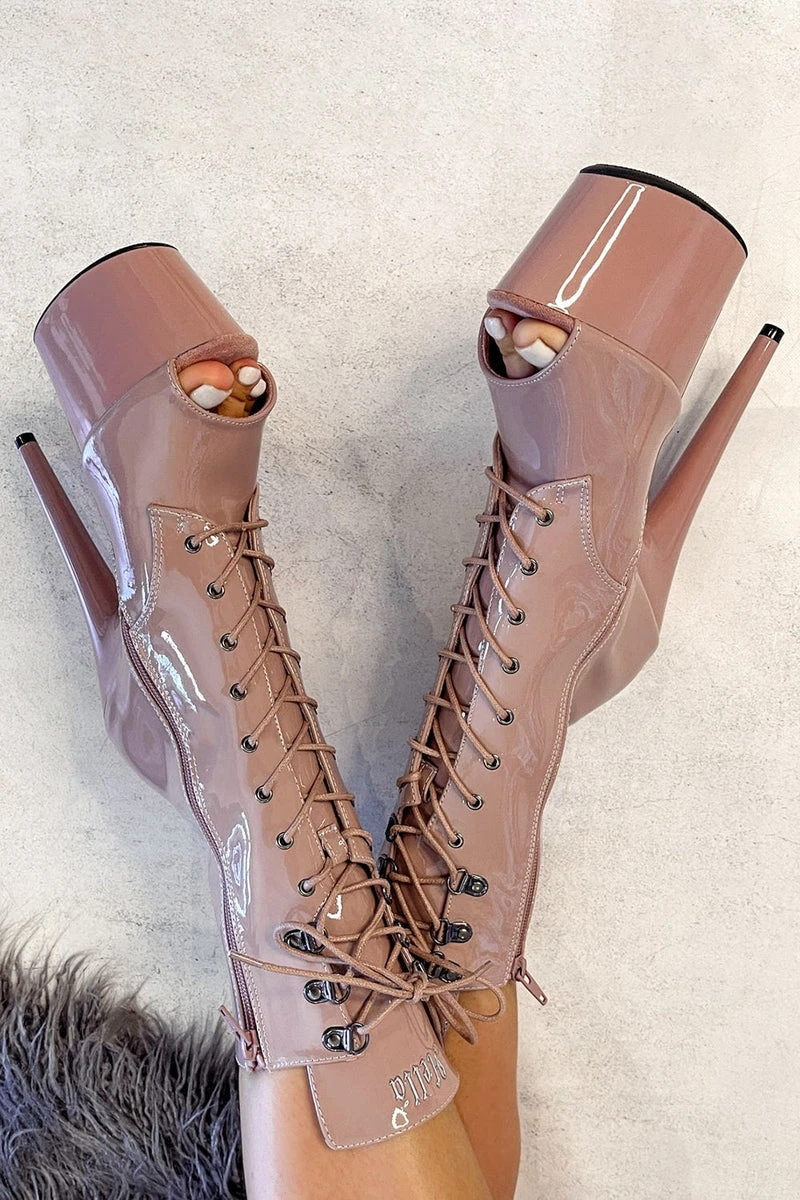 Hella Heels LipKit Open Toe 7inch Boots - Boujee 3 Hella Heels LipKit Open Toe 7inch Boots - Boujee