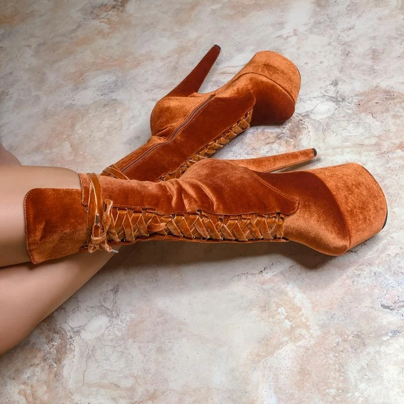 Hella Heels BabyDoll Velvet 7inch Boots - Brandy 5 Hella Heels BabyDoll Velvet 7inch Boots - Brandy - Image 3